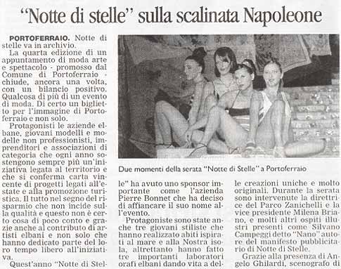 Recensione de Il Tirreno, venerdì 29 agosto 2008: Notte di Stelle sulla Scalinata di Napoleone